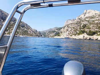 Scenic view of sea against clear blue sky