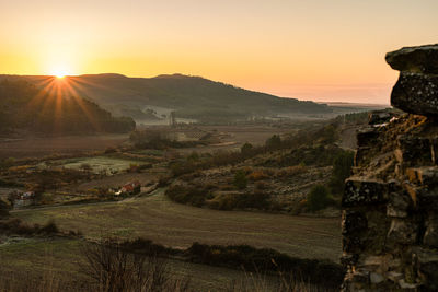 Scenic view of landscape against sky during sunset