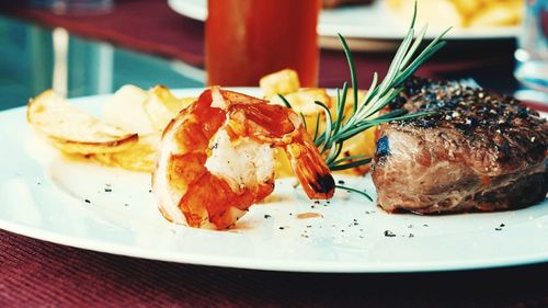 Close-up of meat served in plate