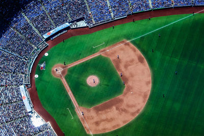 High angle view of soccer field