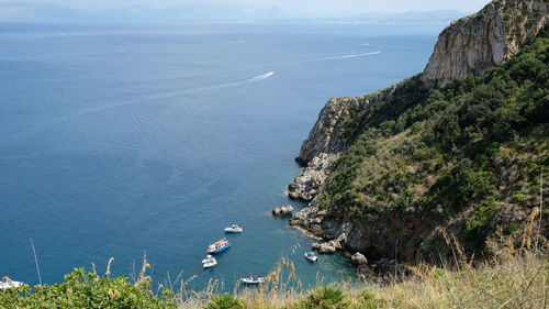 High angle view of sea and mountains