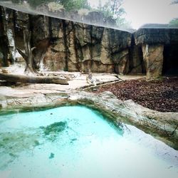 Swimming pool by rock formation