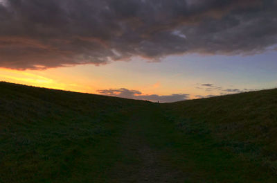 Scenic view of field against sky during sunset