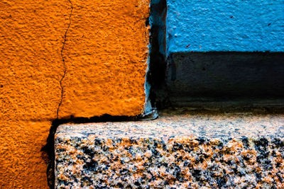 Close-up of weathered wall by window