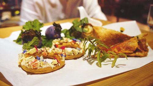 Close-up of sushi served on table