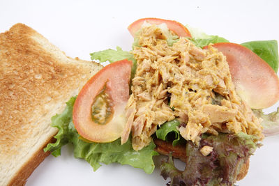 High angle view of breakfast served in plate