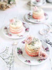 High angle view of dessert on table