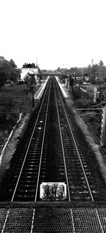 High angle view of railroad tracks against clear sky