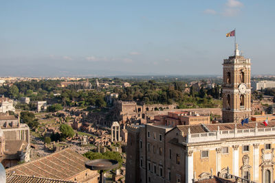 High angle view of buildings in city