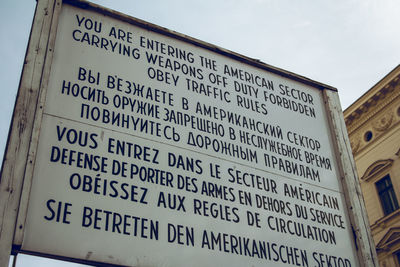 Low angle view of information sign