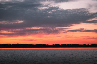 Scenic view of lake against sky during sunset