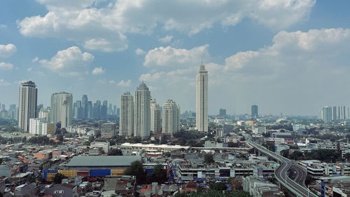 High angle view of cityscape against sky