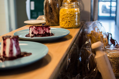 Close-up of dessert in plate on table