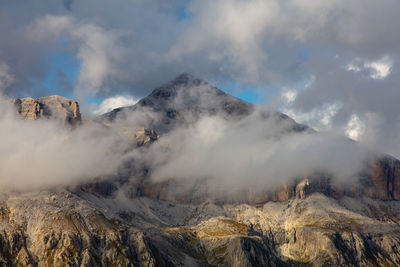 Panoramic view of volcanic mountain against sky