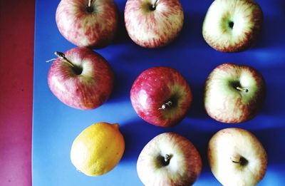 High angle view of apples on table