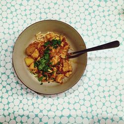 High angle view of food in plate