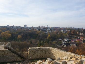 High angle view of townscape against sky