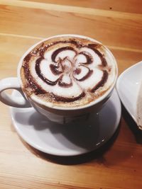 High angle view of coffee on table