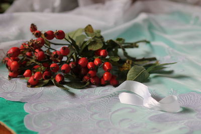Close-up of strawberries on table