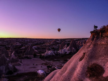 View of hot air balloon at sunset