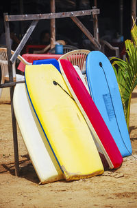 Close-up of playground equipment on beach