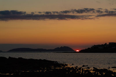 Scenic view of sea against romantic sky at sunset