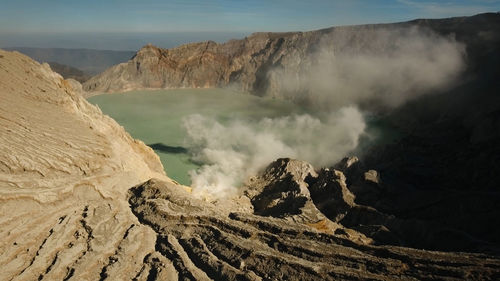 Smoke emitting from volcanic mountain