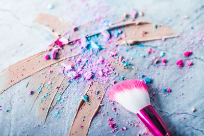 High angle view of paintbrushes on table