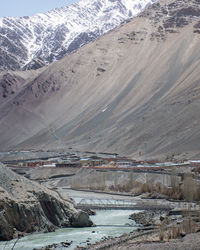 High angle view of snowcapped mountains