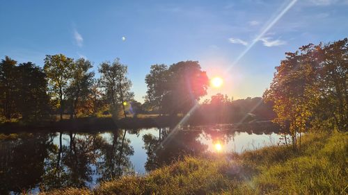 Scenic view of lake against sky at sunset