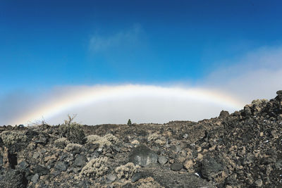 Scenic view of mountain against blue sky
