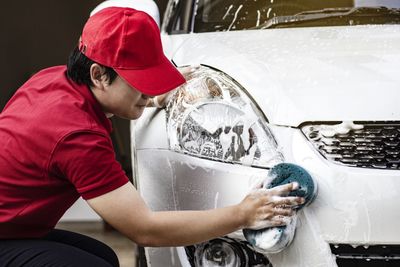 Man working in car