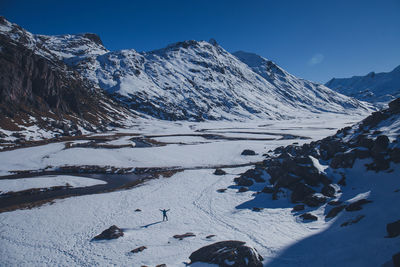 Scenic view of snow covered mountains against sky
