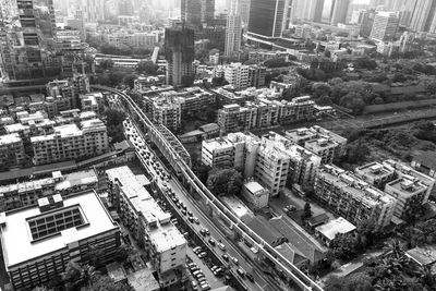 High angle view of city buildings