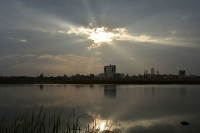 View of city at sunset