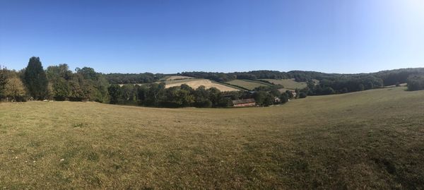 Scenic view of landscape against clear blue sky