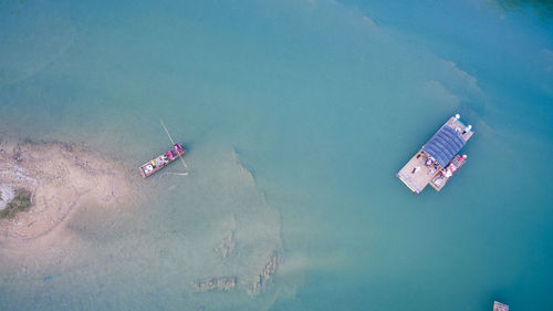 High angle view of ship in sea