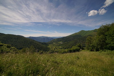 Scenic view of mountains against cloudy sky