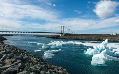 Bridge over sea against sky