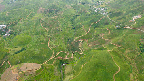 High angle view of road by mountain