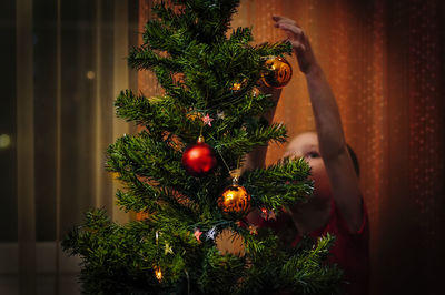 Close-up of christmas tree at home