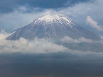 Low angle view of snowcapped mountain against sky