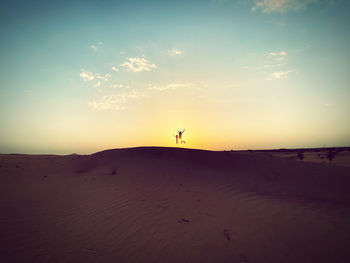 Scenic view of desert against sky during sunset