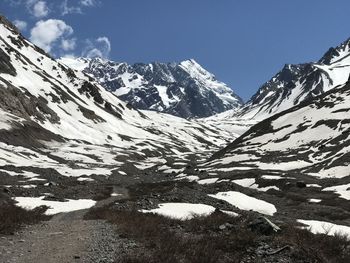 Scenic view of snowcapped mountains against sky