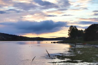 Scenic view of lake against sky during sunset