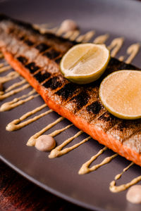 Close-up of food in plate on table