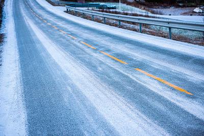 High angle view of snow covered road