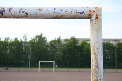 Scenic view of soccer field against sky