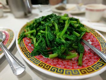 High angle view of food in plate on table