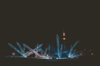 Illuminated ferris wheel at night